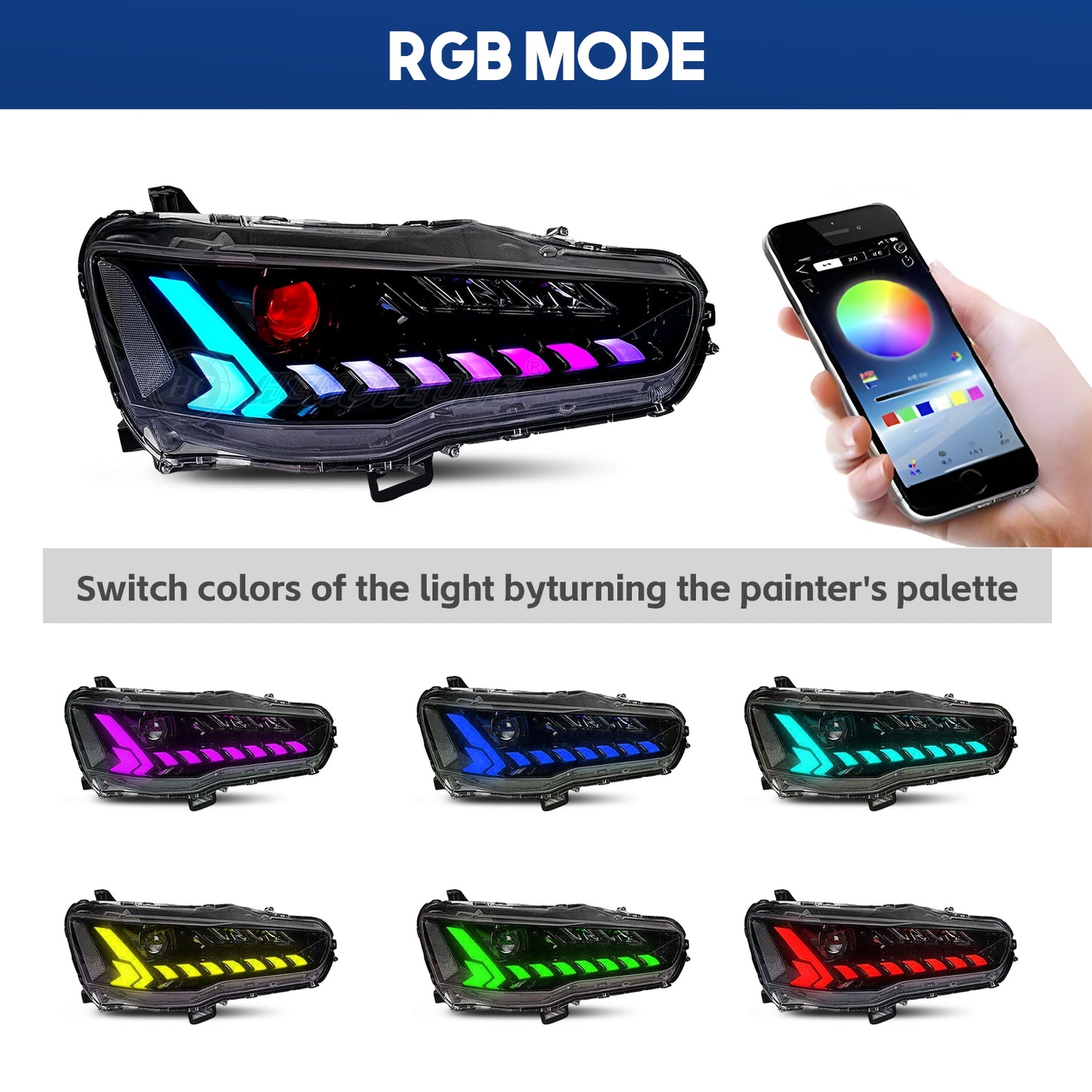 HCMOTION RGB LED Headlights and Taillights For Mitsubishi Lancer 2008-2017