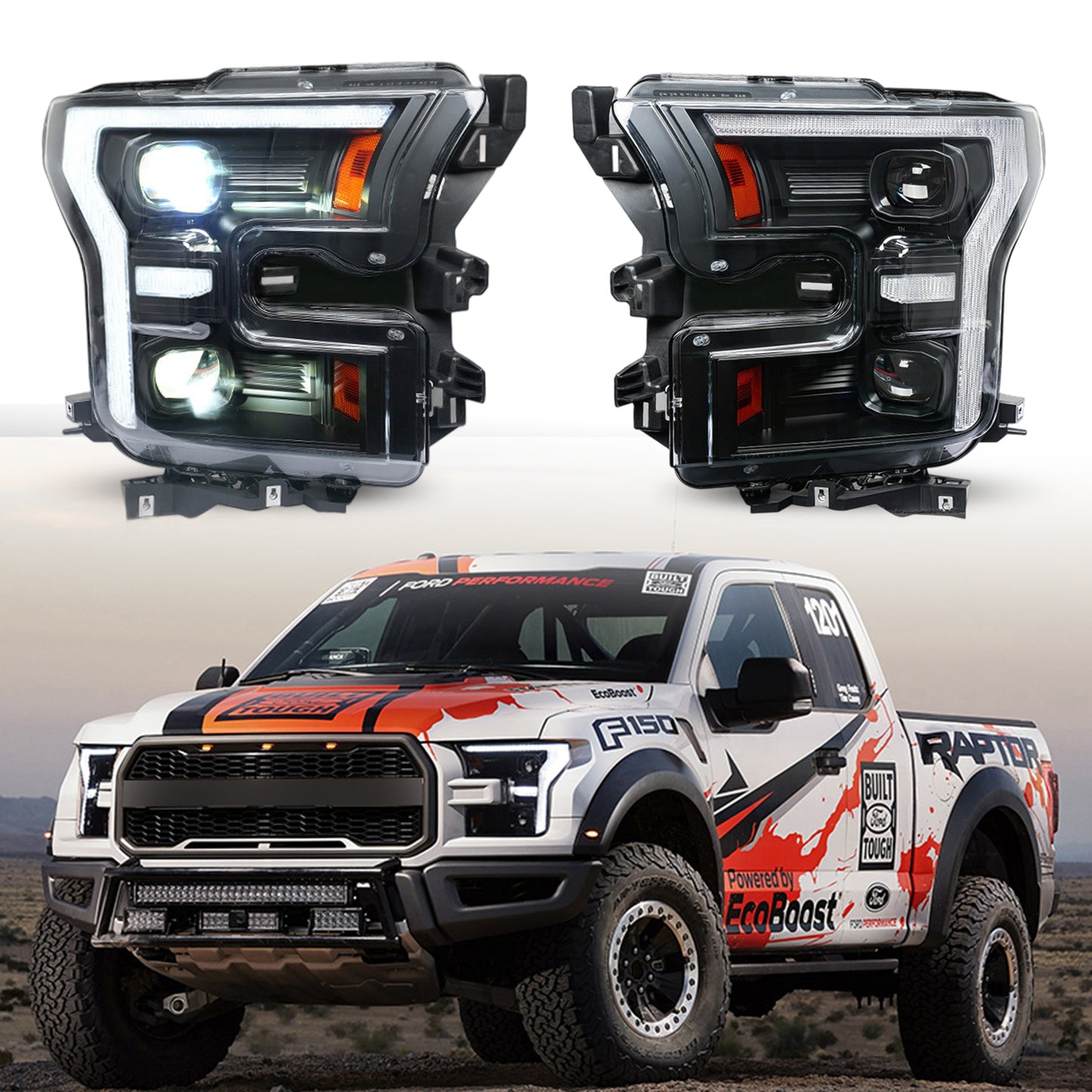 HCMOTIONZ Front Lamps for Ford F150 2017-2020 XL/XLT/LARIAT/KING RANCH/PLATINUM/LIMITED RAPTOR PICKUP LED Head Lights Assembly