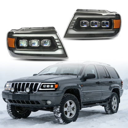 HCMOTION LED Headlights for Jeep Grand Cherokee 1999-2004 Sequential Signal Front Lamps Assembly
