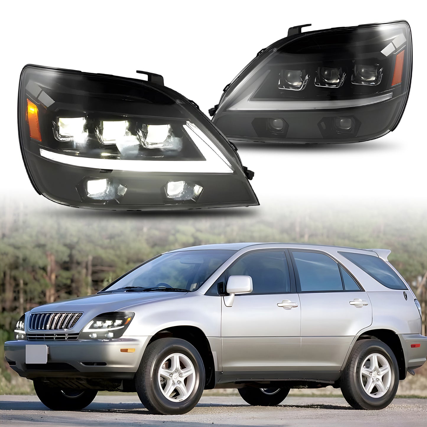HCMOTION LED Headlights for Lexus RX330 RX350 RX400h 1998-2003 DRL Start UP Animation High Quality Continuous Front lights