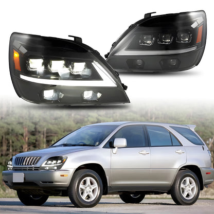 HCMOTION LED Headlights for Lexus RX330 RX350 RX400h 1998-2003 DRL Start UP Animation High Quality Continuous Front lights