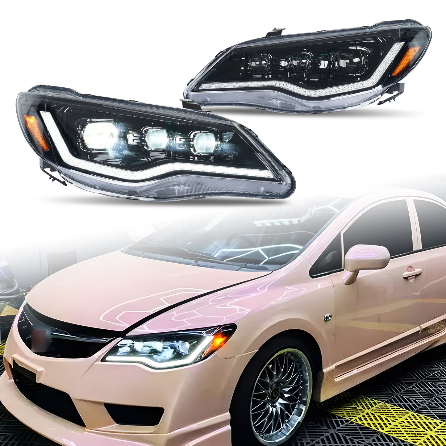 HCMOTION LED Headlights for Honda Civic 2006-2011 DRL Start UP Animation