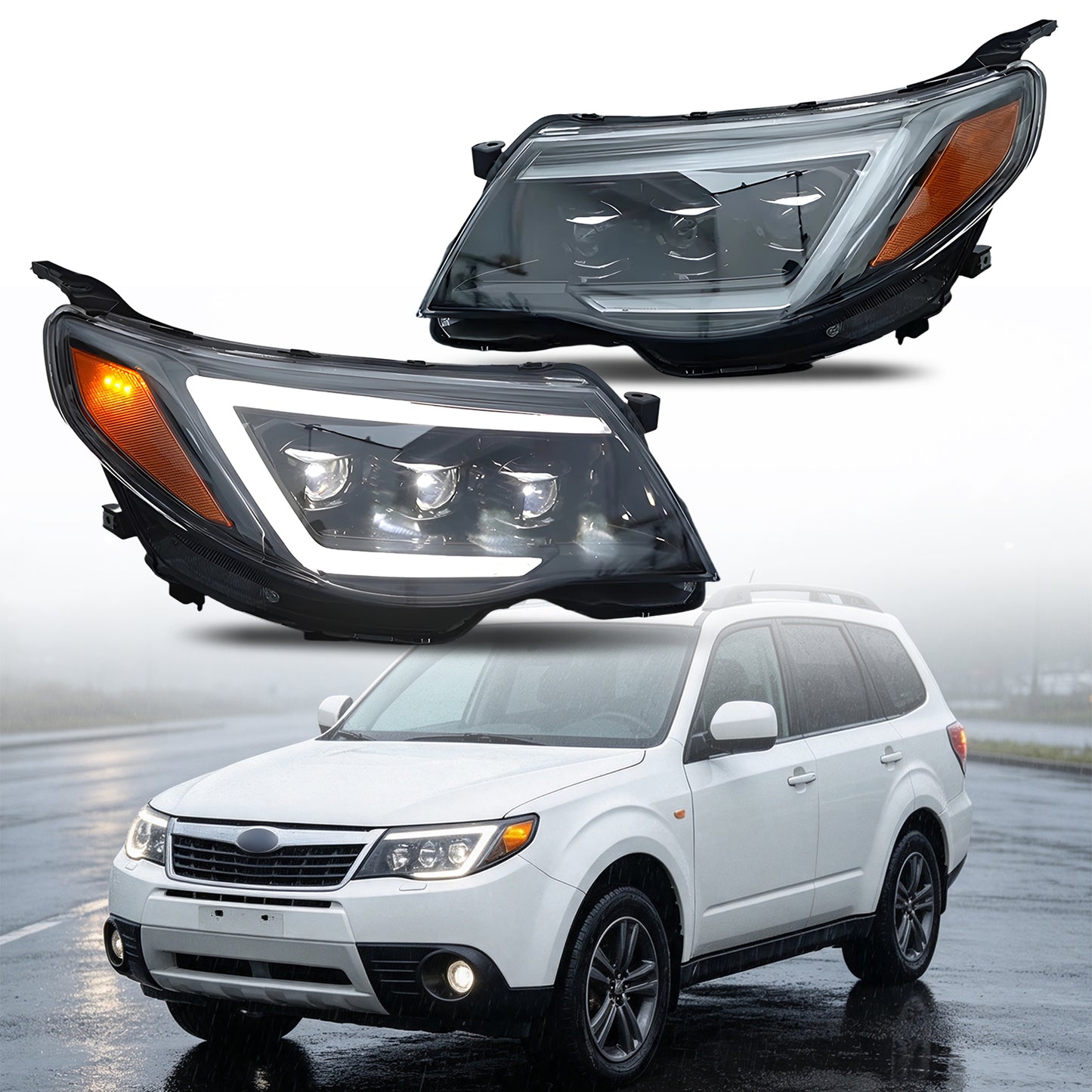 HCMOTION LED Head Lights for Subaru Forester 2008-2012 DRL Start up Animation Front Lamps Assembly