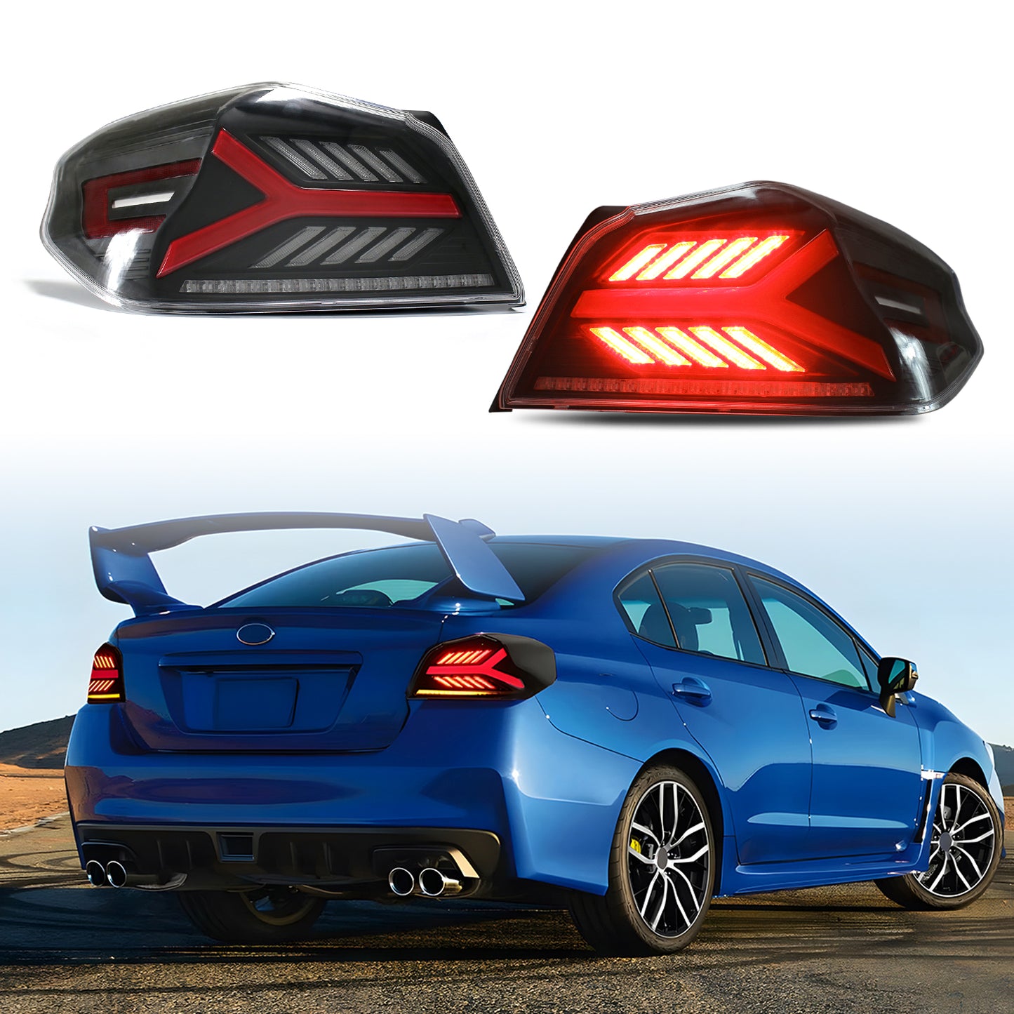 HCMOTION LED Tail Lights for Toyota Subaru WRX STI 2015-2021 DRL Start UP Animation Rear Back Lamps