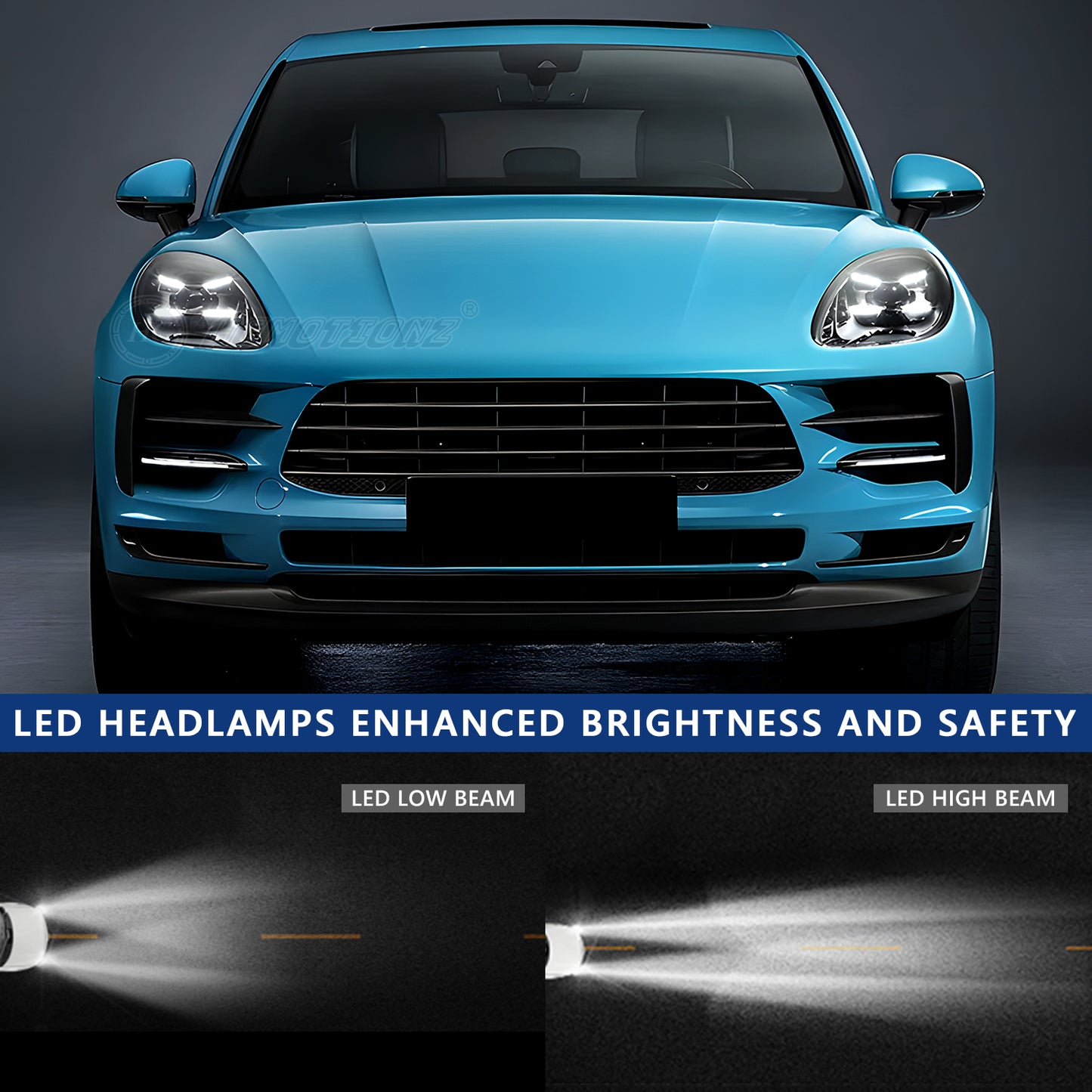 HCMOTIONZ LED Head Lights for Porsche Macan 2014-2021 SUV (95B) Blue Light DRL Projector Front Lamps Assembly