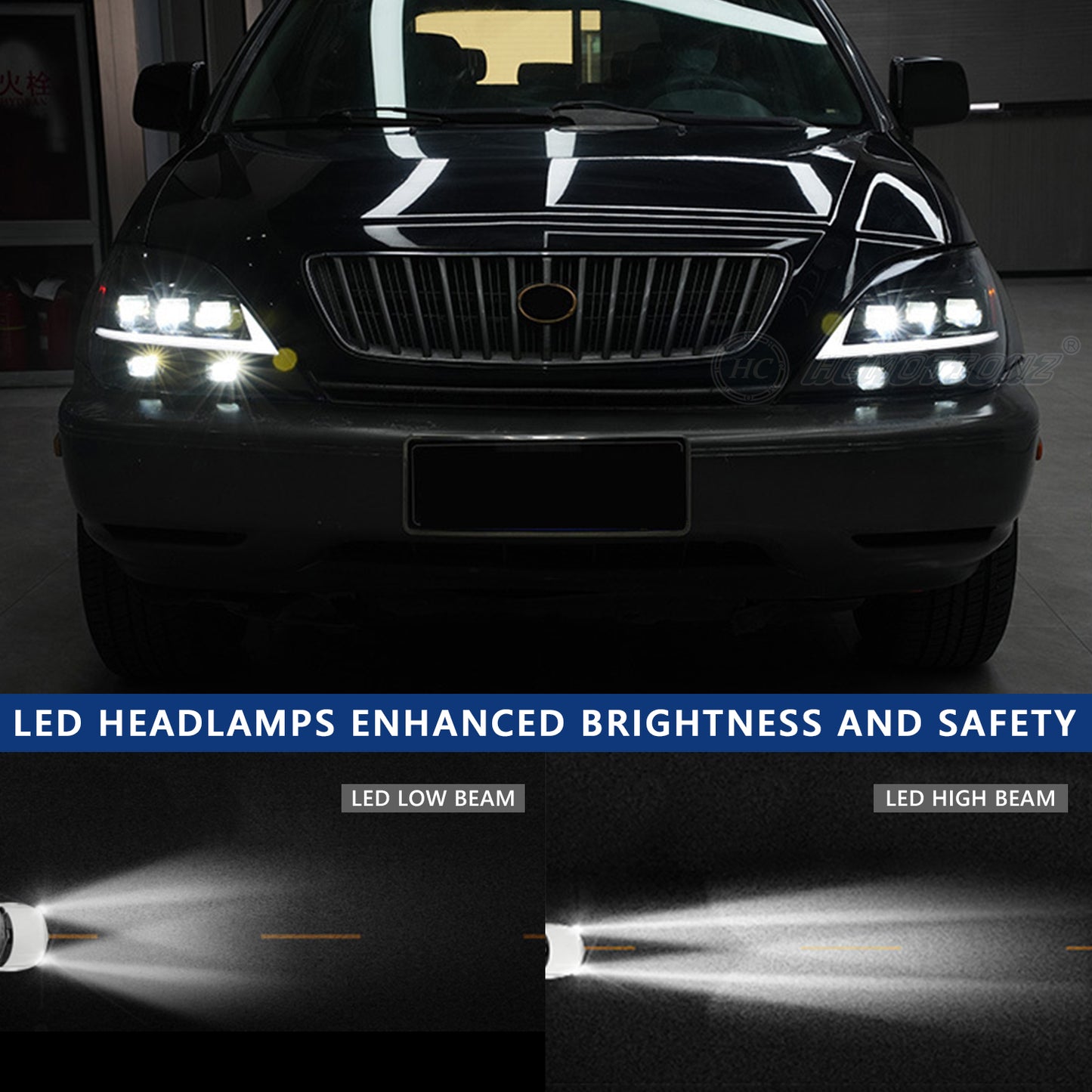 HCMOTION LED Headlights for Lexus RX330 RX350 RX400h 1998-2003 DRL Start UP Animation High Quality Continuous Front lights
