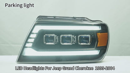 HCMOTION LED Headlights for Jeep Grand Cherokee 1999-2004 Sequential Signal Front Lamps Assembly