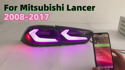 HCMOTION RGB LED Tail Lights For Mitsubishi Lancer 2008-2017 EVO X Smoked 4Pcs Continuous Rear Lamp