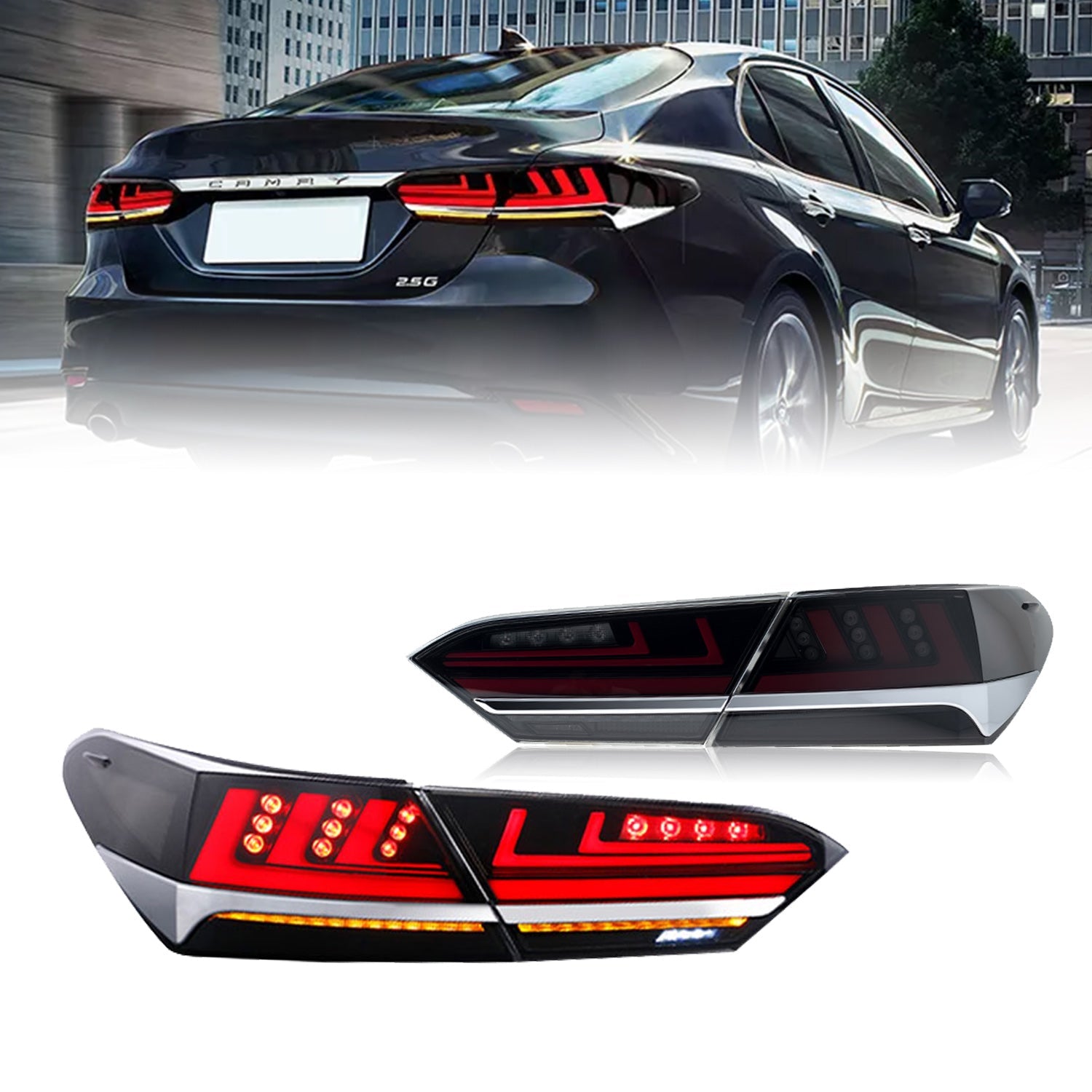 HCMOTION Taillights Fit/For Toyota Camry 2018-2021 With silver strip